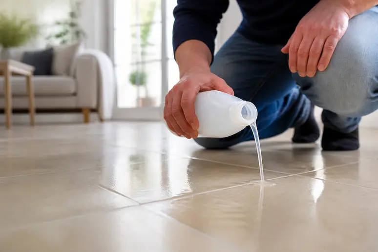 Application d'un produit rénovateur protecteur pour faire briller durablement les carreaux.