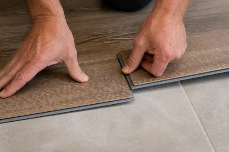Pose de lames vinyles clipsables pour recouvrir un sol carrelage sans colle