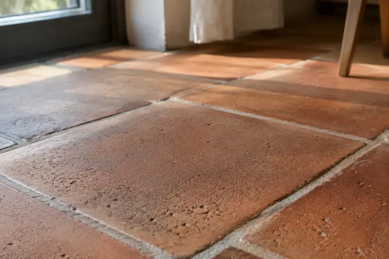 Surface de carreaux poreux en terre cuite nécessitant un nettoyage sans acide