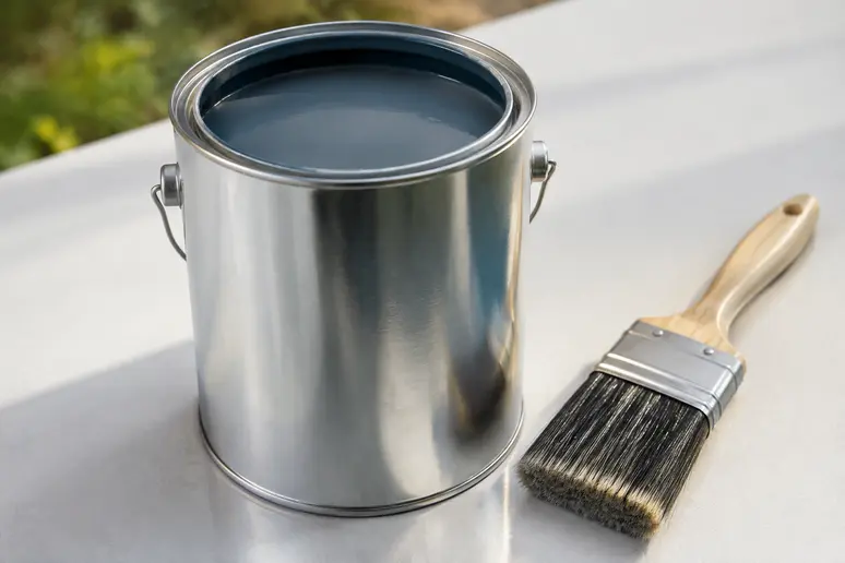 Pot de peinture polyuréthane pour sol extérieur posé sur une surface propre